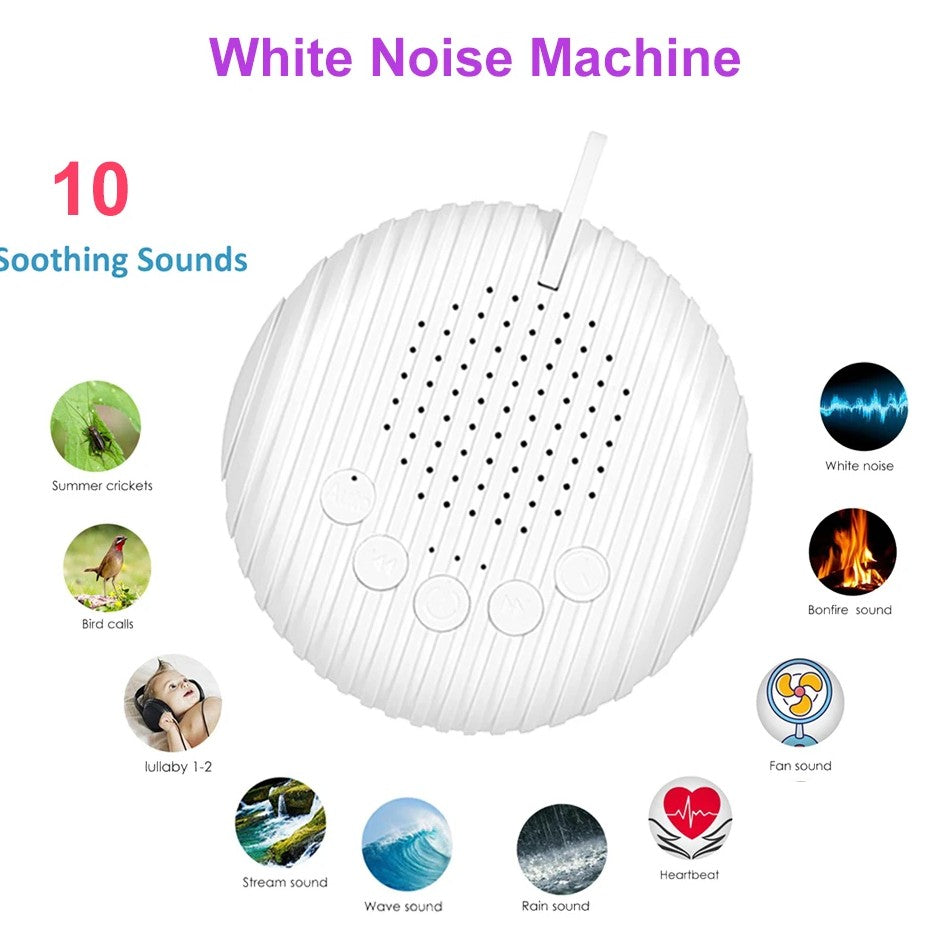 Portable White Noise Machine for Babies – 10 Soothing Sounds, Adjustable Volume & Rechargeable USB Battery