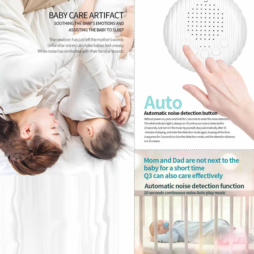 Portable White Noise Machine for Babies – 10 Soothing Sounds, Adjustable Volume & Rechargeable USB Battery