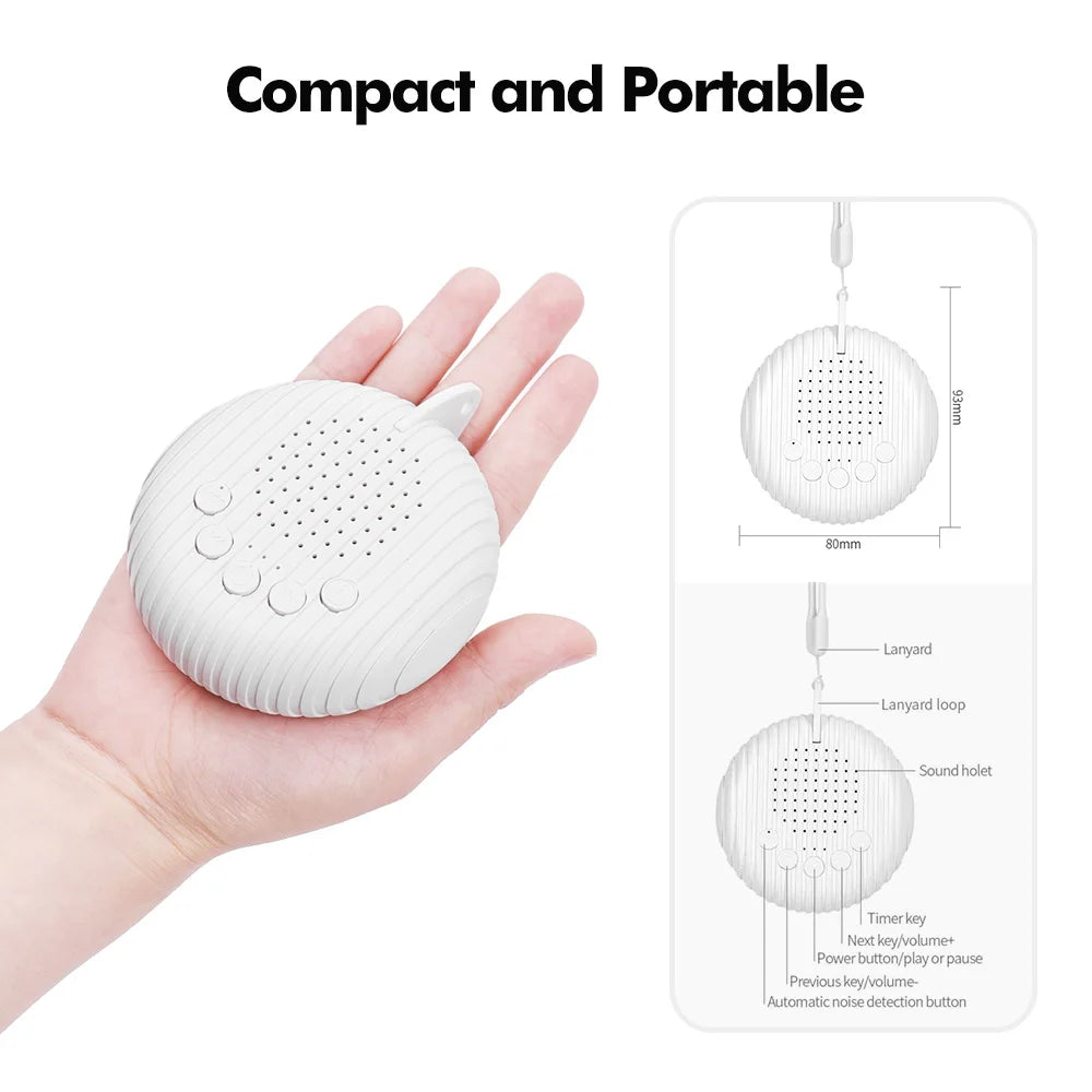 Portable White Noise Machine for Babies – 10 Soothing Sounds, Adjustable Volume & Rechargeable USB Battery