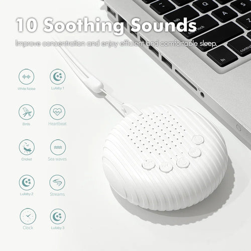 Portable White Noise Machine for Babies – 10 Soothing Sounds, Adjustable Volume & Rechargeable USB Battery