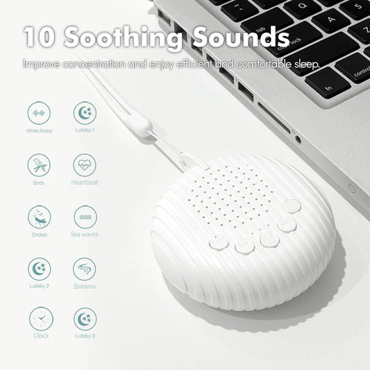 Máquina portátil de ruido blanco para bebés – 10 sonidos relajantes, volumen ajustable y batería USB recargable