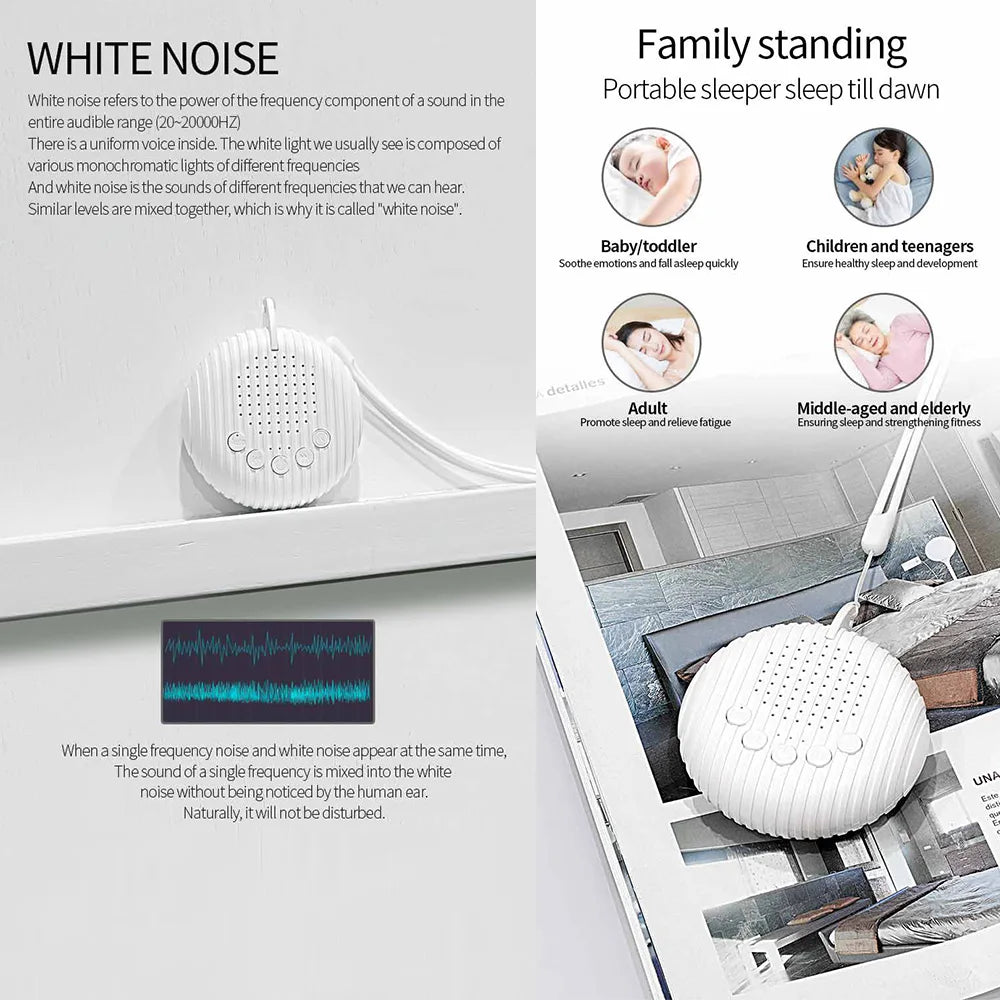 Portable White Noise Machine for Babies – 10 Soothing Sounds, Adjustable Volume & Rechargeable USB Battery
