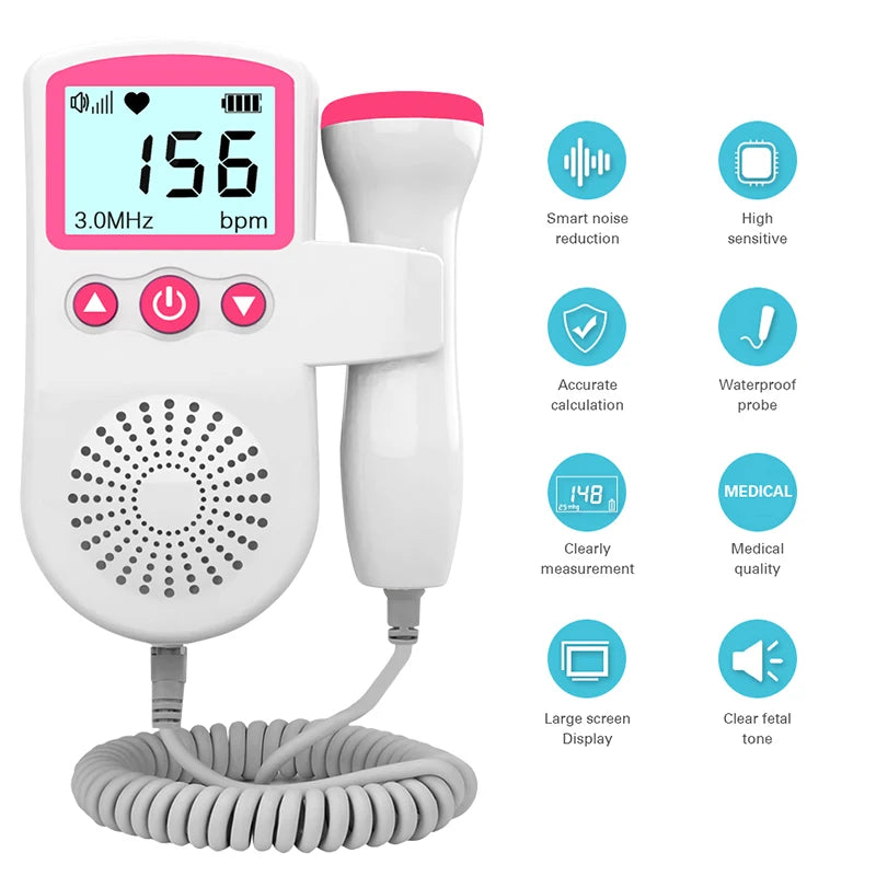Doppler Fetal Digital – Escucha los latidos del corazón de tu bebé desde el principio del embarazo | Monitor de frecuencia cardíaca por ultrasonido