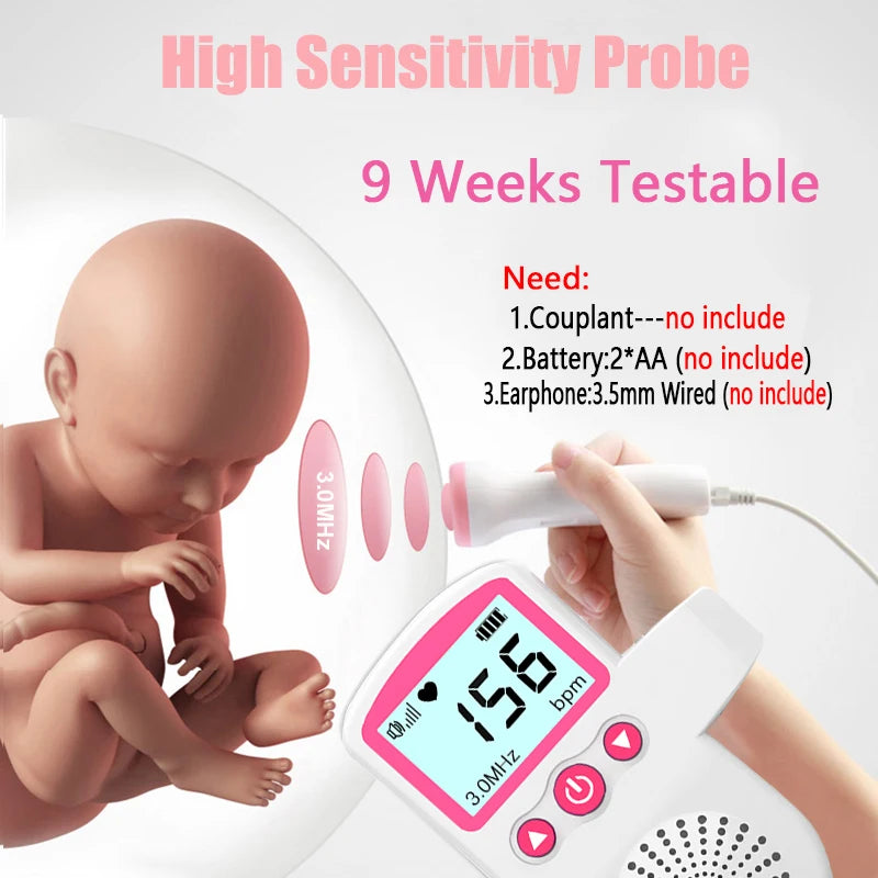 Doppler Fetal Digital – Escucha los latidos del corazón de tu bebé desde el principio del embarazo | Monitor de frecuencia cardíaca por ultrasonido