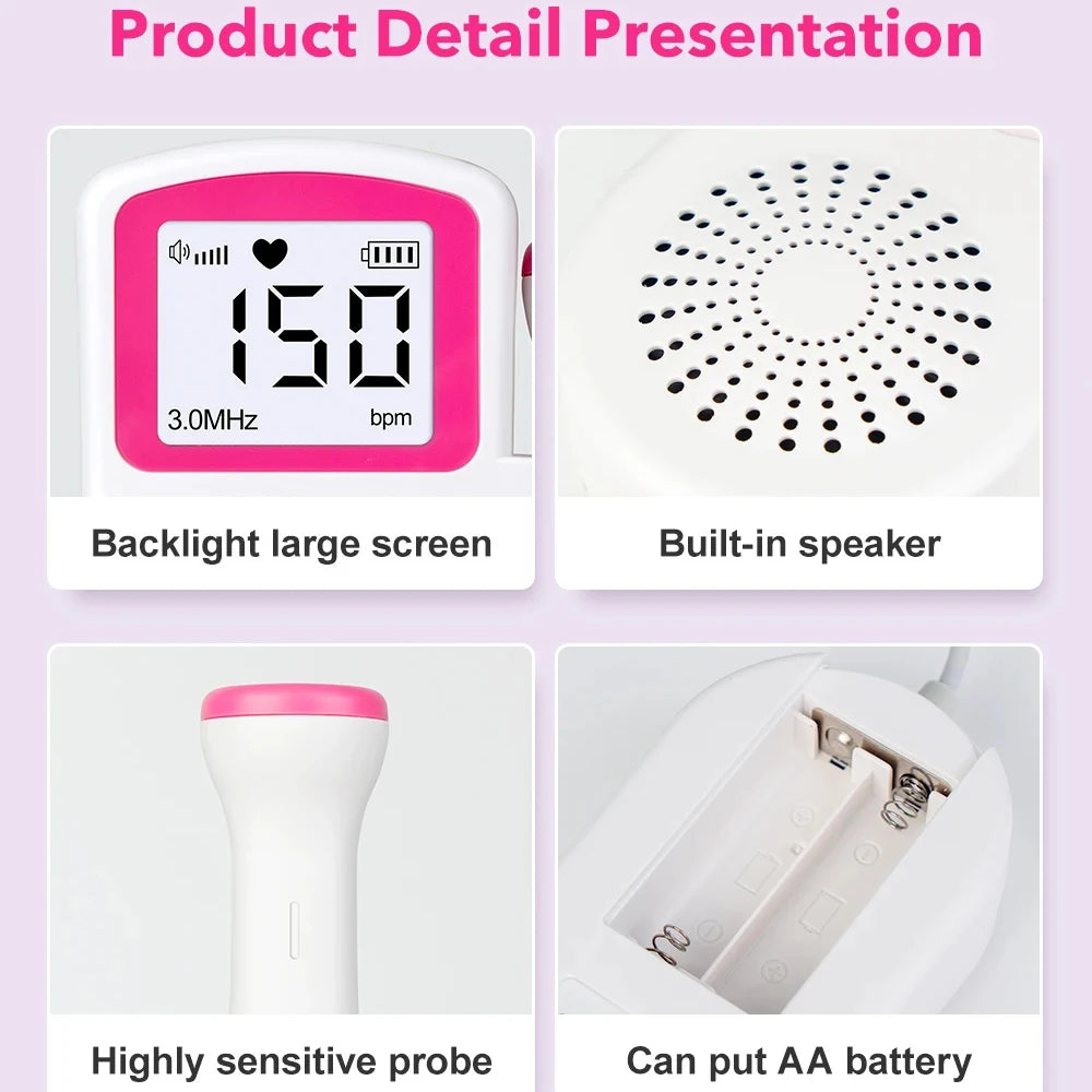 Doppler Fetal Digital – Escucha los latidos del corazón de tu bebé desde el principio del embarazo | Monitor de frecuencia cardíaca por ultrasonido